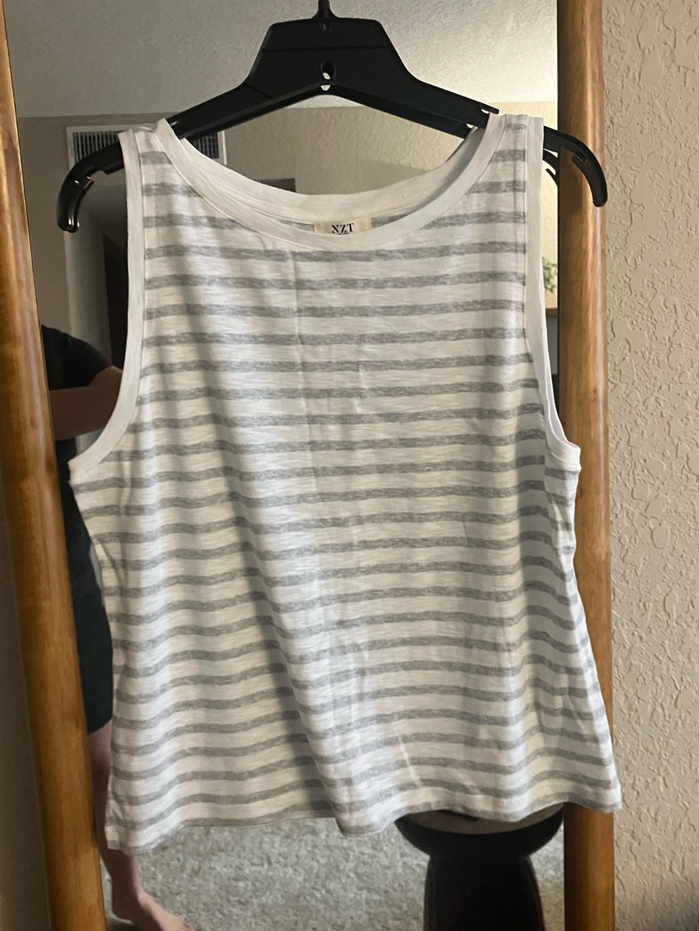Nic+Zoe Striped Boat Neck Tank Top - White & Light Gray